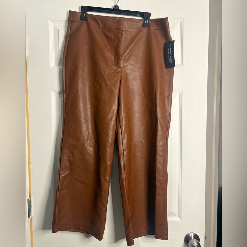 Women's Tan Leather Straight Leg Pants